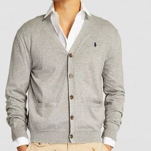 POLO RALPH LAUREN CARDIGAN GREY 100% PIMA COTTON Size L Pockets and buttons